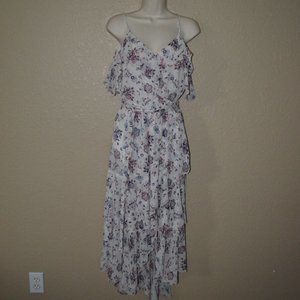 Sz XS Joie White Floral Spaghetti Strap Cold Shoulder Hi Lo Midi Dress